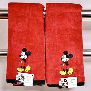 Disney Mickey Mouse Hand Towels Set of 2 Jumping Beans Red 16x26 Cotton NWT